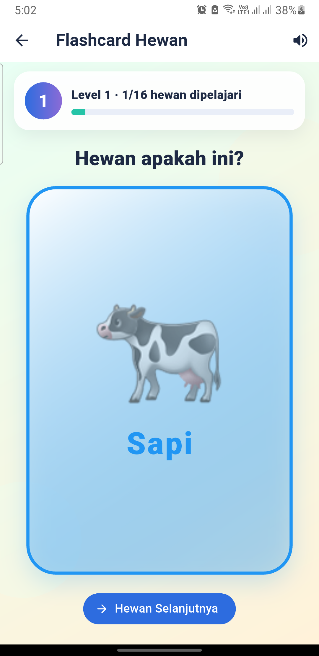 Flashcard hewan Ruang Bocah